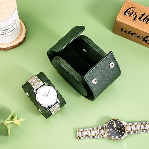 SANQIANWAN Single Travel Storage Watch Roll Portable PU Leather Watch Case Box for Men with Button Style Removable Watch Pillow Watch Display Roll (Black) in Kuwait