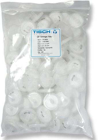 مرشح حقنة من الألياف الزجاجية ماركة Tisch SF14699، 1.0um 25 مم، 1/pk/100 لكل عبوة | قابلية التبلل: مسعور | الحد الأقصى لدرجة حرارة التشغيل: 180 درجة مئوية | ضغط الانفجار (رطل لكل بوصة مربعة): 87 | in Kuwait