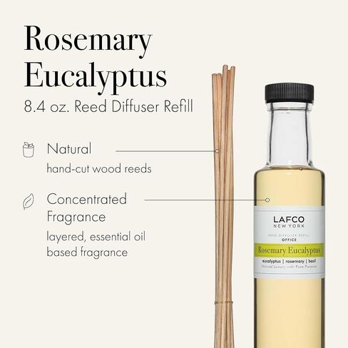 LAFCO New York Reed Diffuser Refill, Amber Black Vanilla - 8.4 oz - Up to 4-Month Fragrance Life - Includes Natural Wood Reeds - Free of Dyes & Propellants - Made in The USA in Saudi Arabia