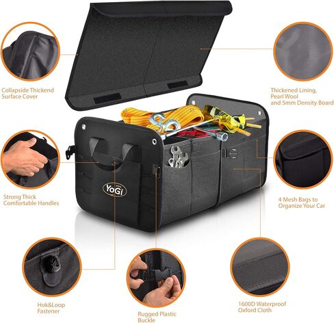 YoGi Prime Car Trunk Organizer with Lid, Collapsible Car Trunk Storage Organizer, Car Organizer and Storage for SUV, Truck, Sedan (Black) in Saudi Arabia