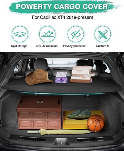 Powerty Compatible with Cargo Cover Cadillac XT4 2019-2024 Accessories Trunk Security Shield Shade Black (Can Withstand The Load) in Saudi Arabia