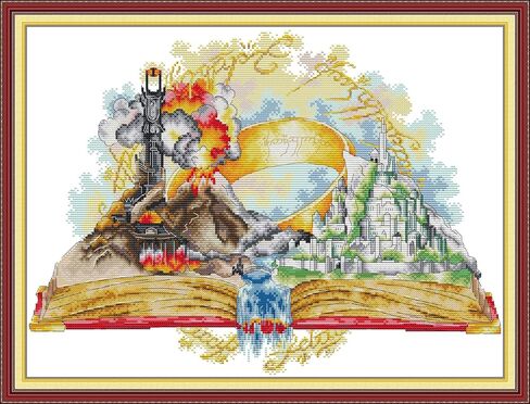 CaptainCrafts New Cross Stitch Kits Embroidery Kit Full Range Fruit and Static Objects Pre-Printed Fabrics Kits for Adults Beginners Home Decor (Stamped 14CT, The Book of Lord of The Rings) in Saudi Arabia