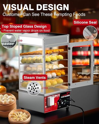 PYY Bun Steamer Electric Food Display - Automatic Temperature Control 5 Layers Display Stainless Steel Commercial Bun Steamer For Kiosk, 1200W/110V in Saudi Arabia
