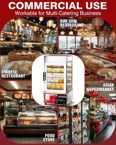 PYY Bun Steamer Electric Food Display - Automatic Temperature Control 5 Layers Display Stainless Steel Commercial Bun Steamer For Kiosk, 1200W/110V in Saudi Arabia