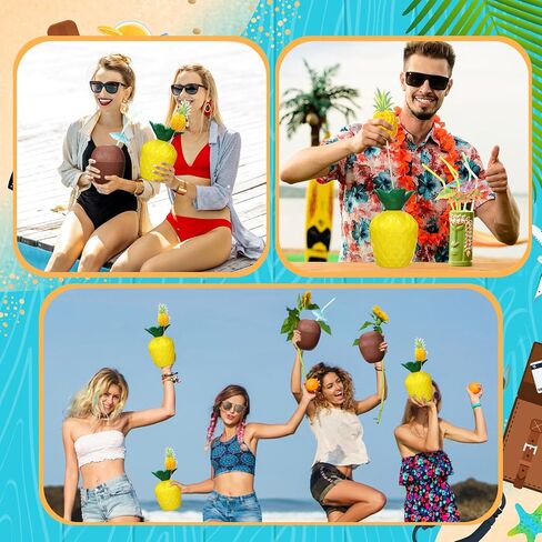 Amyhill 60 Pcs Pineapple Cups Plastic Coconut Drink Cups Set with 60 Umbrella Straws and 60 Cocktail Drink Picks Beach Theme Hawaiian Party Decorations Summer Luau Party Supplies for Kids and Adults in Saudi Arabia