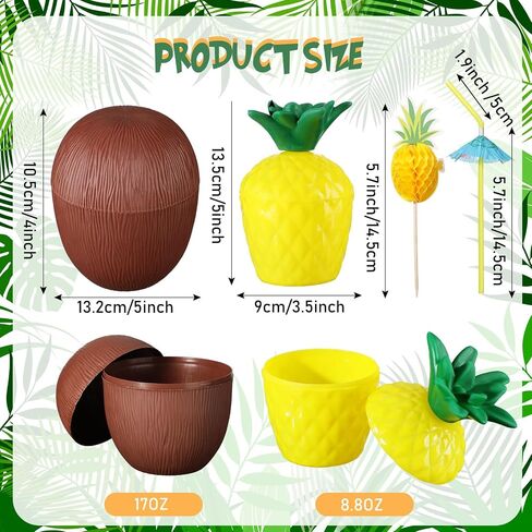 Amyhill 60 Pcs Pineapple Cups Plastic Coconut Drink Cups Set with 60 Umbrella Straws and 60 Cocktail Drink Picks Beach Theme Hawaiian Party Decorations Summer Luau Party Supplies for Kids and Adults in Saudi Arabia