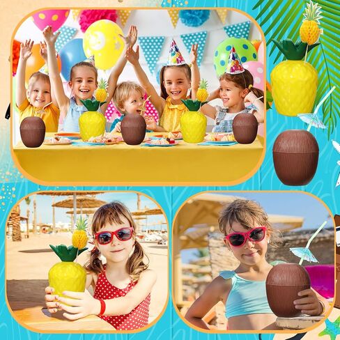 Amyhill 60 Pcs Pineapple Cups Plastic Coconut Drink Cups Set with 60 Umbrella Straws and 60 Cocktail Drink Picks Beach Theme Hawaiian Party Decorations Summer Luau Party Supplies for Kids and Adults in Saudi Arabia