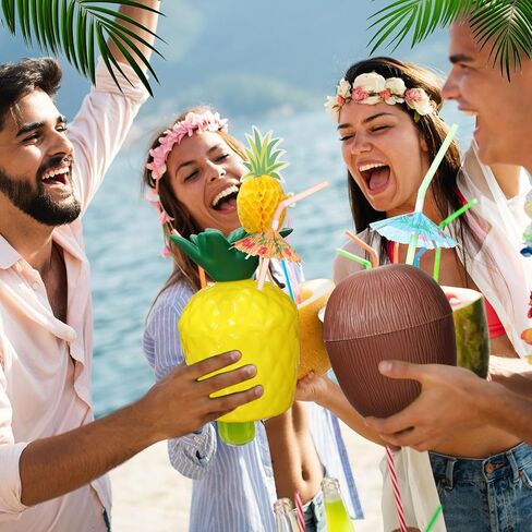 Amyhill 60 Pcs Pineapple Cups Plastic Coconut Drink Cups Set with 60 Umbrella Straws and 60 Cocktail Drink Picks Beach Theme Hawaiian Party Decorations Summer Luau Party Supplies for Kids and Adults in Saudi Arabia