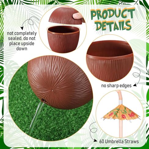 Amyhill 60 Pcs Pineapple Cups Plastic Coconut Drink Cups Set with 60 Umbrella Straws and 60 Cocktail Drink Picks Beach Theme Hawaiian Party Decorations Summer Luau Party Supplies for Kids and Adults in Saudi Arabia