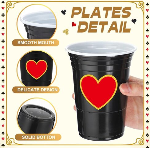 Ziliny 48 Pcs Casino Party Plastic Cups 16 oz Casino Plastic Disposable Cup Casino Poker Hot Cold Drink for Casino Theme Birthday Wedding Party Decorations (Black) in Saudi Arabia