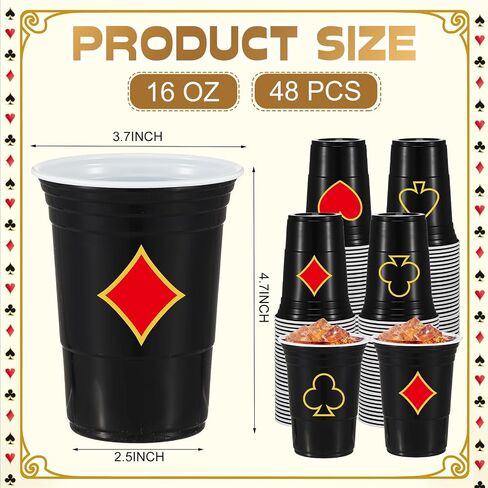 Ziliny 48 Pcs Casino Party Plastic Cups 16 oz Casino Plastic Disposable Cup Casino Poker Hot Cold Drink for Casino Theme Birthday Wedding Party Decorations (Black) in Saudi Arabia