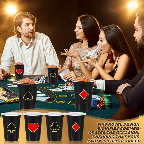Ziliny 48 Pcs Casino Party Plastic Cups 16 oz Casino Plastic Disposable Cup Casino Poker Hot Cold Drink for Casino Theme Birthday Wedding Party Decorations (Black) in Saudi Arabia