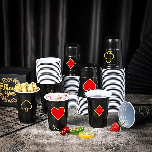 Ziliny 48 Pcs Casino Party Plastic Cups 16 oz Casino Plastic Disposable Cup Casino Poker Hot Cold Drink for Casino Theme Birthday Wedding Party Decorations (Black) in Saudi Arabia
