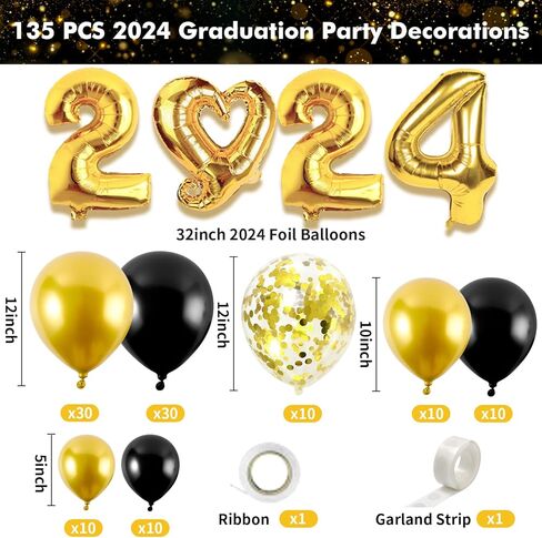 2024 Graduation Party Decorations-135pcs Graduation Decorations Class of 2024 Set-Graduation Balloon Boxes with Lighted Strings, Balloon Arch Garland Kit, 2024 Foil Balloons & Graduation Backdrop in Kuwait