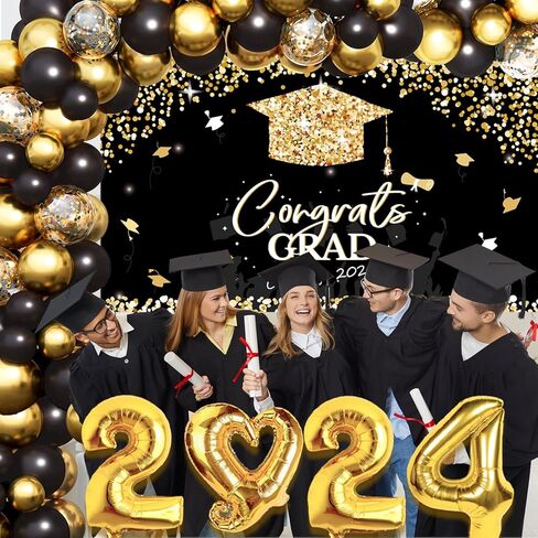 2024 Graduation Party Decorations-135pcs Graduation Decorations Class of 2024 Set-Graduation Balloon Boxes with Lighted Strings, Balloon Arch Garland Kit, 2024 Foil Balloons & Graduation Backdrop in Kuwait