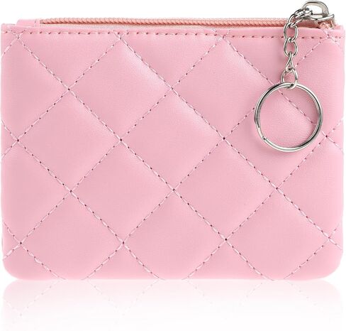 simarro Small Coin Purse for Women, Rhombus Embroidery PU Zipper Coin Purse Portable Change Wallet Short Ladies Coin Purse with Keychain Zipper Coin Pocket For Girl Women Ladies(Pink) in Saudi Arabia