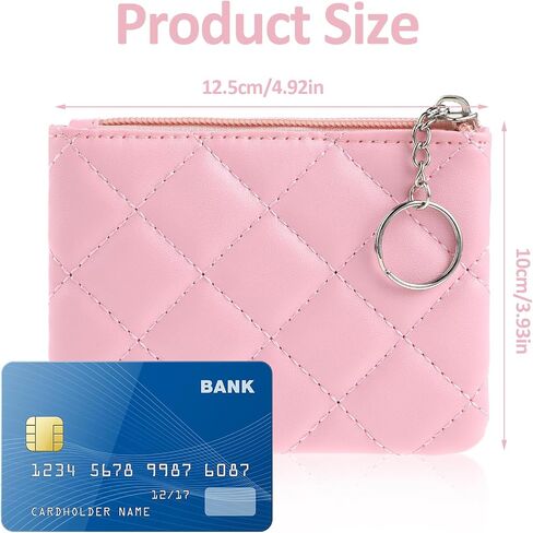 simarro Small Coin Purse for Women, Rhombus Embroidery PU Zipper Coin Purse Portable Change Wallet Short Ladies Coin Purse with Keychain Zipper Coin Pocket For Girl Women Ladies(Pink) in Saudi Arabia