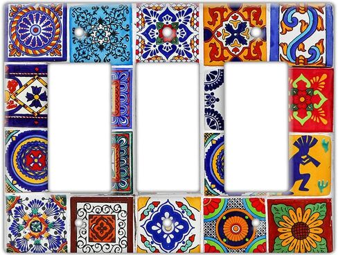 لوحة غطاء مفتاح الحائط - لوحة مفاتيح ديكور البلاط المكسيكي - تصميم زهور ملون مذهل مثالي لأي غرفة، سهل التركيب وتحسين رائع للمنزل، (غطاء مفتاح هزاز واحد) in Kuwait