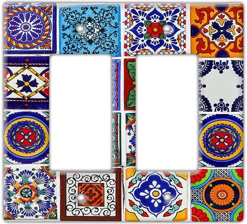 لوحة غطاء مفتاح الحائط - لوحة مفاتيح ديكور البلاط المكسيكي - تصميم زهور ملون مذهل مثالي لأي غرفة، سهل التركيب وتحسين رائع للمنزل، (غطاء مفتاح هزاز واحد) in Kuwait