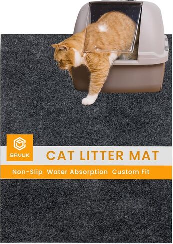 بساط فضلات القطط، يحتوي على فوضى من الصندوق لتنظيف الأرضيات، مقاوم للبول، ناعم على أقدام القطط، قابل للغسل/مقاوم للماء، قابل للغسل في الغسالة (60.96 سم × 76.2 سم، رمادي) in Kuwait