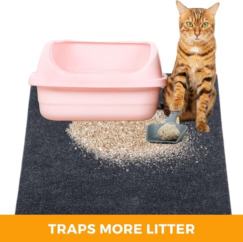 بساط فضلات القطط، يحتوي على فوضى من الصندوق لتنظيف الأرضيات، مقاوم للبول، ناعم على أقدام القطط، قابل للغسل/مقاوم للماء، قابل للغسل في الغسالة (60.96 سم × 76.2 سم، رمادي) in Kuwait