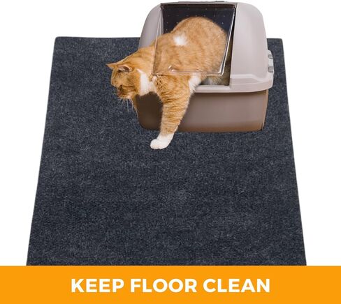 بساط فضلات القطط، يحتوي على فوضى من الصندوق لتنظيف الأرضيات، مقاوم للبول، ناعم على أقدام القطط، قابل للغسل/مقاوم للماء، قابل للغسل في الغسالة (60.96 سم × 76.2 سم، رمادي) in Kuwait