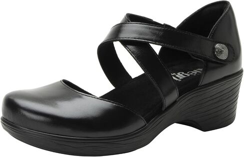 Alegria Womens Savina Leather Wedge - Stylish and Versatile Mary Jane for Endless Support - Enhanced Arch Slip Resistant Platform Ankle Cross Strap Heel for Professionals in Saudi Arabia