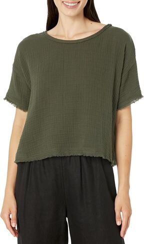 Eileen Fisher Ballet Neck Boxy Top Seaweed SM in Saudi Arabia