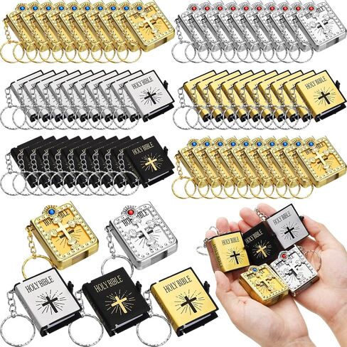 Junkin 100 Pcs Mini Bible Keychain Miniature Real Bible Key Chains Religious Jesus Keychain Small Holy Bible Key Ring Pendant Book Keyring for Baptism Church Communion Christian Present Souvenir Gifts in Saudi Arabia
