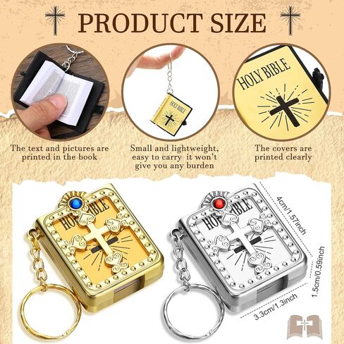 Junkin 100 Pcs Mini Bible Keychain Miniature Real Bible Key Chains Religious Jesus Keychain Small Holy Bible Key Ring Pendant Book Keyring for Baptism Church Communion Christian Present Souvenir Gifts in Saudi Arabia