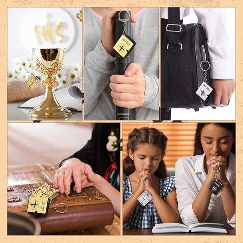 Junkin 100 Pcs Mini Bible Keychain Miniature Real Bible Key Chains Religious Jesus Keychain Small Holy Bible Key Ring Pendant Book Keyring for Baptism Church Communion Christian Present Souvenir Gifts in Saudi Arabia