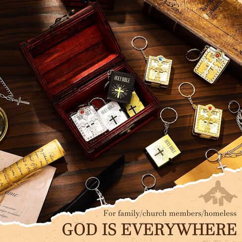 Junkin 100 Pcs Mini Bible Keychain Miniature Real Bible Key Chains Religious Jesus Keychain Small Holy Bible Key Ring Pendant Book Keyring for Baptism Church Communion Christian Present Souvenir Gifts in Saudi Arabia