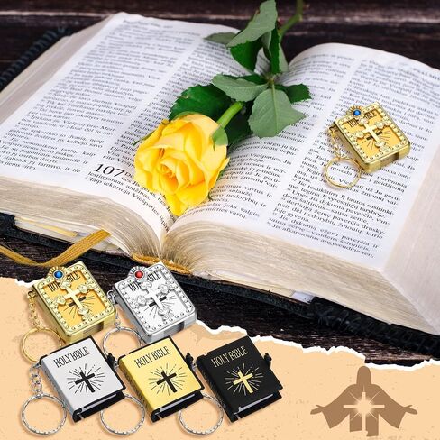 Junkin 100 Pcs Mini Bible Keychain Miniature Real Bible Key Chains Religious Jesus Keychain Small Holy Bible Key Ring Pendant Book Keyring for Baptism Church Communion Christian Present Souvenir Gifts in Saudi Arabia