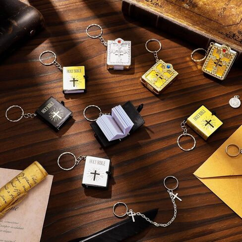 Junkin 100 Pcs Mini Bible Keychain Miniature Real Bible Key Chains Religious Jesus Keychain Small Holy Bible Key Ring Pendant Book Keyring for Baptism Church Communion Christian Present Souvenir Gifts in Saudi Arabia