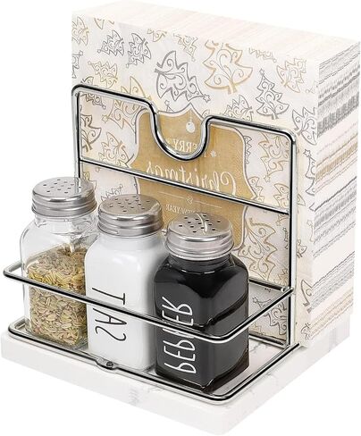 Napkin Holder, Metal Napkin Holder Modern Napkin Dispenser for Table Kitchen Countertop, Not Including Salt and Pepper Shakers (Wooden Base, Black) in Saudi Arabia