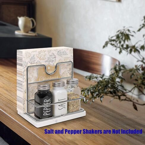 Napkin Holder, Metal Napkin Holder Modern Napkin Dispenser for Table Kitchen Countertop, Not Including Salt and Pepper Shakers (Wooden Base, Black) in Saudi Arabia