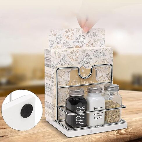 Napkin Holder, Metal Napkin Holder Modern Napkin Dispenser for Table Kitchen Countertop, Not Including Salt and Pepper Shakers (Wooden Base, Black) in Saudi Arabia