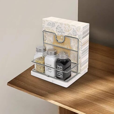 Napkin Holder, Metal Napkin Holder Modern Napkin Dispenser for Table Kitchen Countertop, Not Including Salt and Pepper Shakers (Wooden Base, Black) in Saudi Arabia