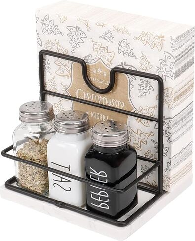 Napkin Holder, Metal Napkin Holder Modern Napkin Dispenser for Table Kitchen Countertop, Not Including Salt and Pepper Shakers (Wooden Base, Black) in Saudi Arabia