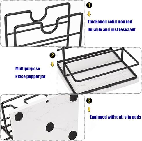 Napkin Holder, Metal Napkin Holder Modern Napkin Dispenser for Table Kitchen Countertop, Not Including Salt and Pepper Shakers (Wooden Base, Black) in Saudi Arabia