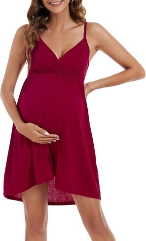 OYOANGLE Women's Maternity Spaghetti Straps Wrap V Neck Cami Dress Solid Backless Sleeveless Dresses in Saudi Arabia
