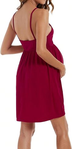 OYOANGLE Women's Maternity Spaghetti Straps Wrap V Neck Cami Dress Solid Backless Sleeveless Dresses in Saudi Arabia