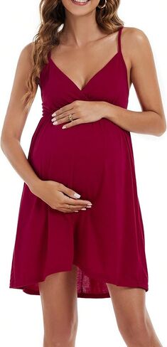 OYOANGLE Women's Maternity Spaghetti Straps Wrap V Neck Cami Dress Solid Backless Sleeveless Dresses in Saudi Arabia