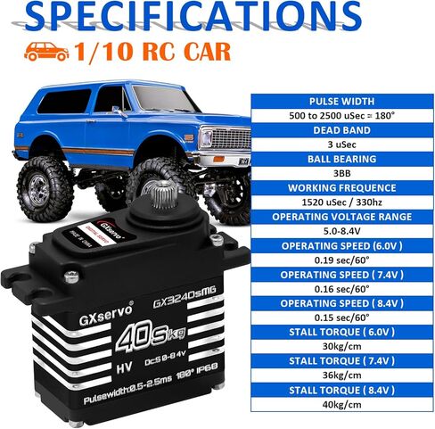 Hobby Fans RC Digital Servo, IP68 Waterproof 40KG Metal Gear Servo High Torque Servo with 25T Servo Horn for 1/12 1/10 1/8 RC Car RC Crawler Robot Boat in Kuwait