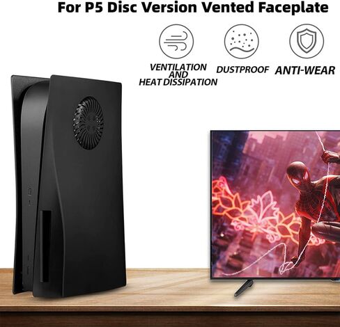 BFKDKG PS5 غطاء حماية لوحدة التحكم بفتحة تهوية للتبريد إصدار قرص PS5 بديل للوحة الجانبية PS5 ملحقات صلبة مقاومة للصدمات ومضادة للخدش والغبار ABS حافظة سوداء in Saudi Arabia