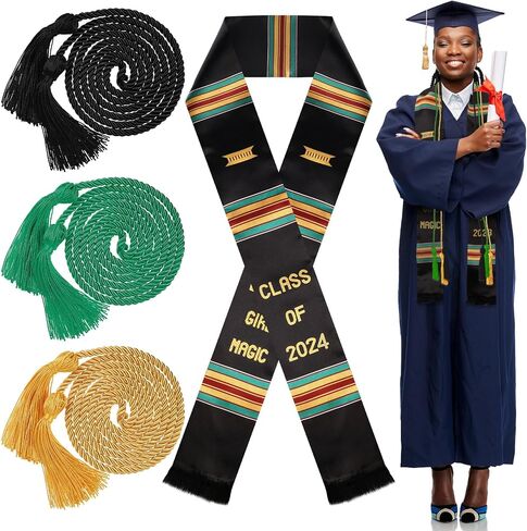 Libima Kente Graduation Stole with 3 Pcs Tassel Honor Cord Class of 2024 Graduation Sash for Women Graduation Gown for Graduation Ceremony Party Gift in Saudi Arabia