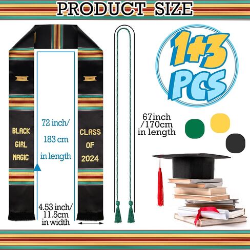 Libima Kente Graduation Stole with 3 Pcs Tassel Honor Cord Class of 2024 Graduation Sash for Women Graduation Gown for Graduation Ceremony Party Gift in Saudi Arabia