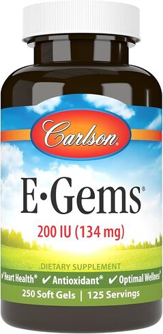 Carlson E-Gems 200 IU (134 مجم)، فيتامين هـ من مصدر طبيعي، صحة مثالية، 250 كبسولة هلامية in Saudi Arabia