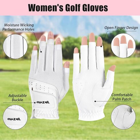 MAZEL Women's Fingerless Golf Gloves One Pair Open-Finger Design,Breathable Hot Wet Weather Sweat-Absorbing,Fit Size S M L XL in Saudi Arabia