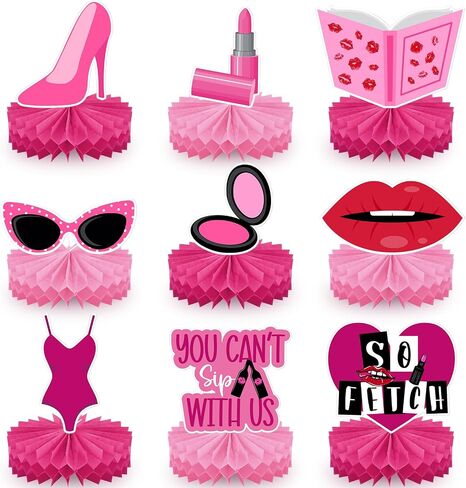 Yousoontic 9 Pcs Pink girl Honeycomb Centerpieces Pink Girls Party Table Topper Decor Burn Book Decoration Pink girls mean party decorations for Bachelorette Birthday Pink Girl Birthday Bridal Shower in Saudi Arabia